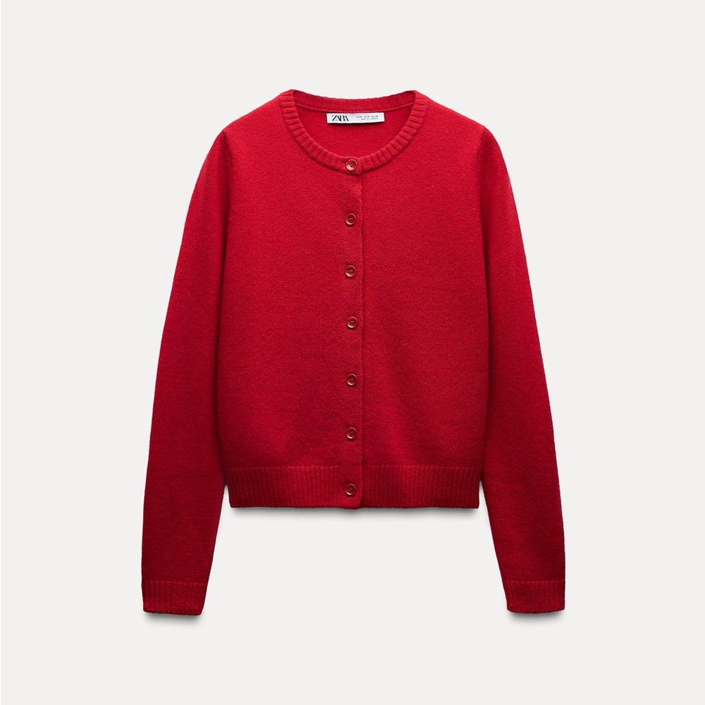 ZARA 100% Wool Plain Knit Cardigan